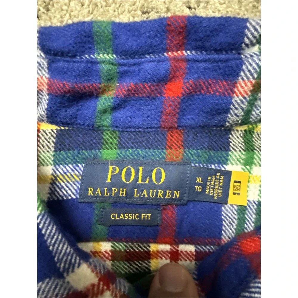 Polo Ralph Lauren Men's XL Classic‎ Fit Flannel Shirt Blue Plaid L/S Holiday